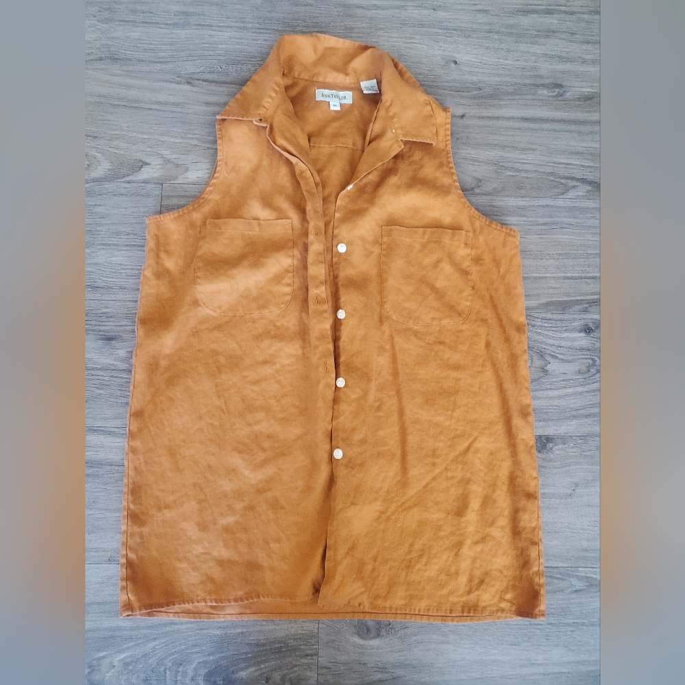 Ann Taylor Sleeveless Button-Down Tunic in Burnt Orange